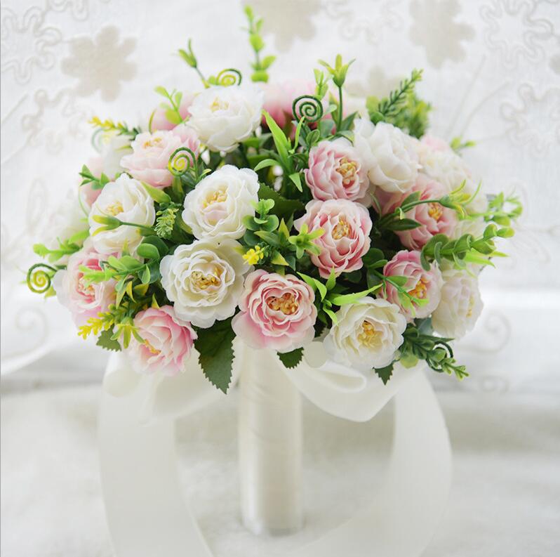 Bridal bloemen Boeket Bruiloft Boeket Kunstbloemen Voor Bruidsmeisjes Roze zijde bruidsboeketten De Mariage Bruidsboeket S4: Pink