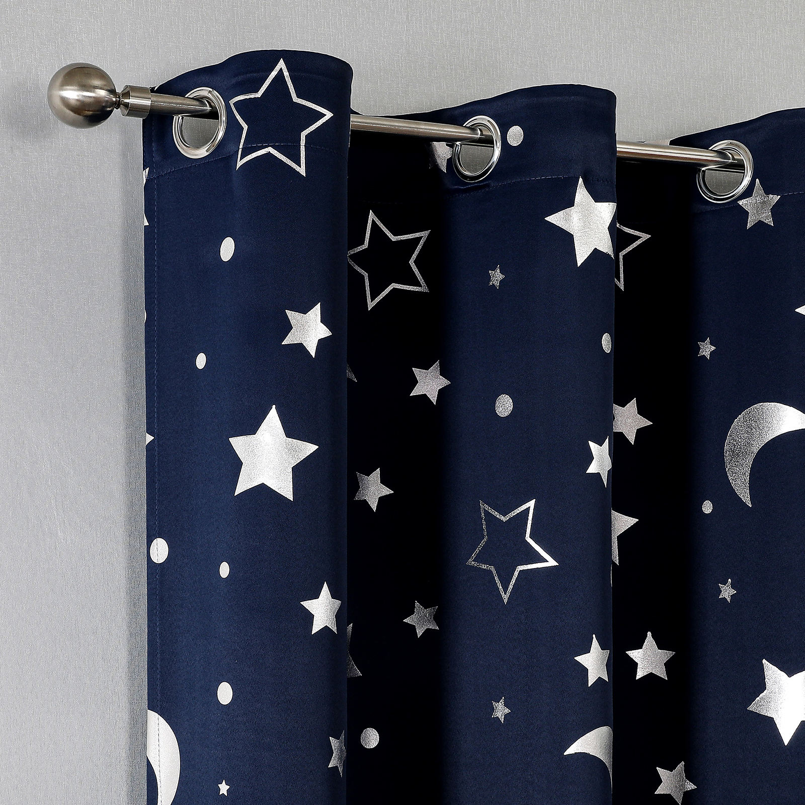 Cortinas oscurecedoras para habitación con estrella plateada y Luna para niños, dormitorio de guardería, cortina opaca para niños, cortinas aislantes térmicas con ojales