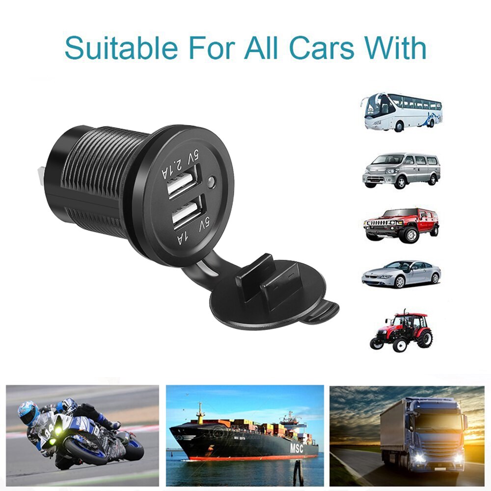 Kebidu-encendedor de cigarrillos Universal, cargador de coche DC12V-32V, cargador USB doble resistente al agua de vehículo USB, 2 puertos, 5V, 2.1A/1A