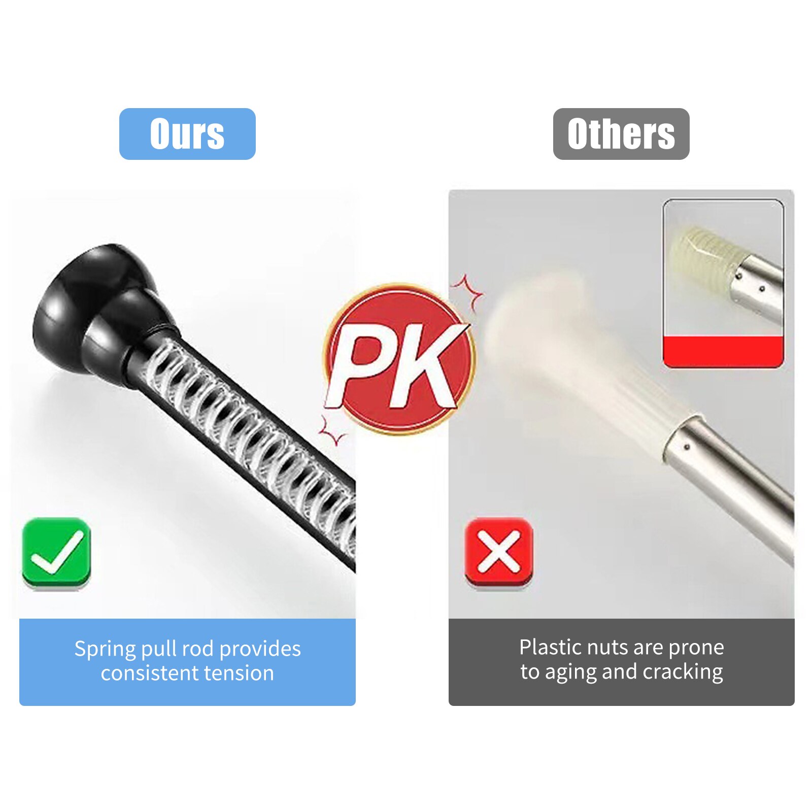 Non-Slip Spring Tension Curtain Rod Expandable Curtain Rod No Drilling Bath Closet Hanging Pole for Windows Shower Bathroom