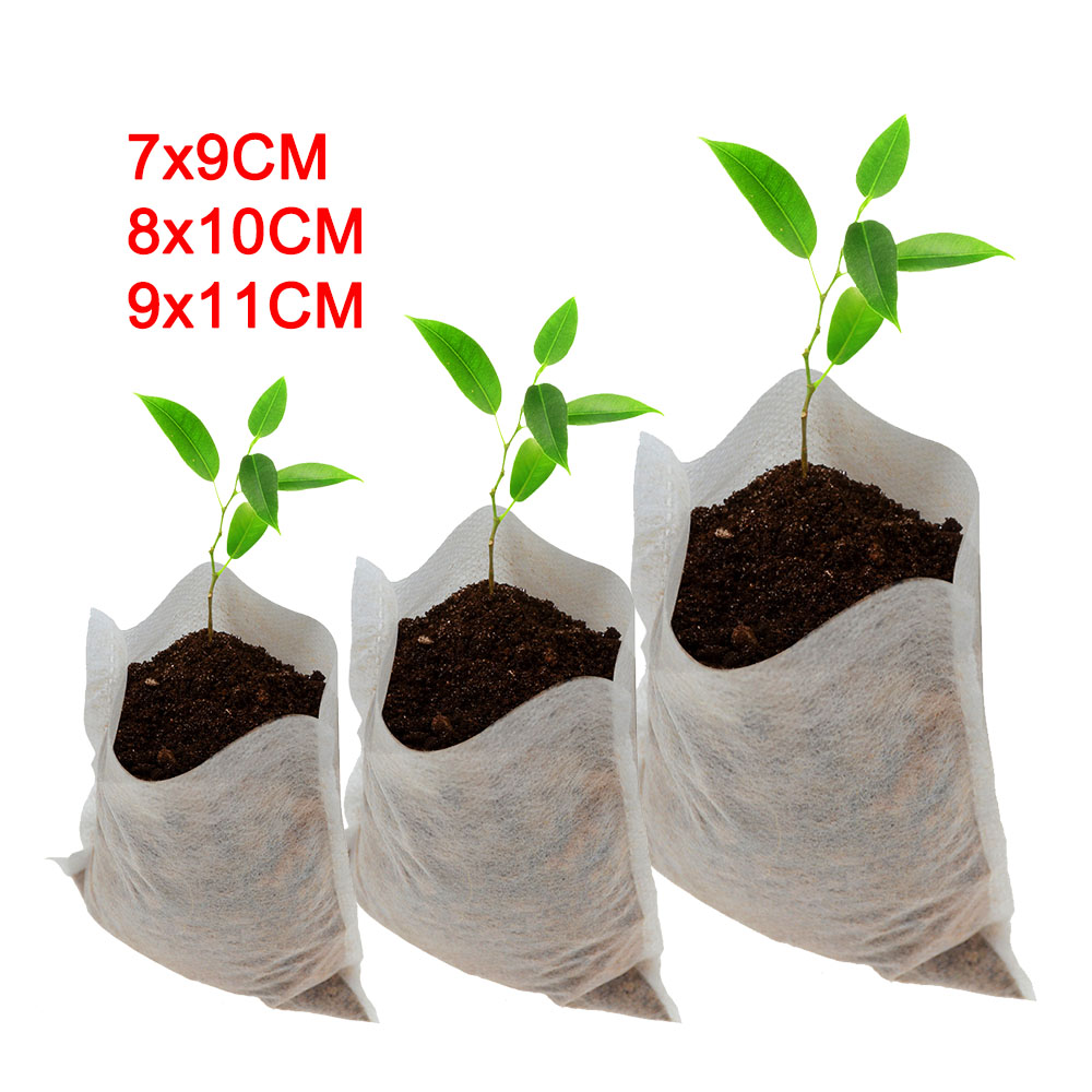 100X Biodegradable Nursery Bags Garden Nonwoven Fabric Plant Grow Bags Seedling Eco-Friendly Ventilate Bag