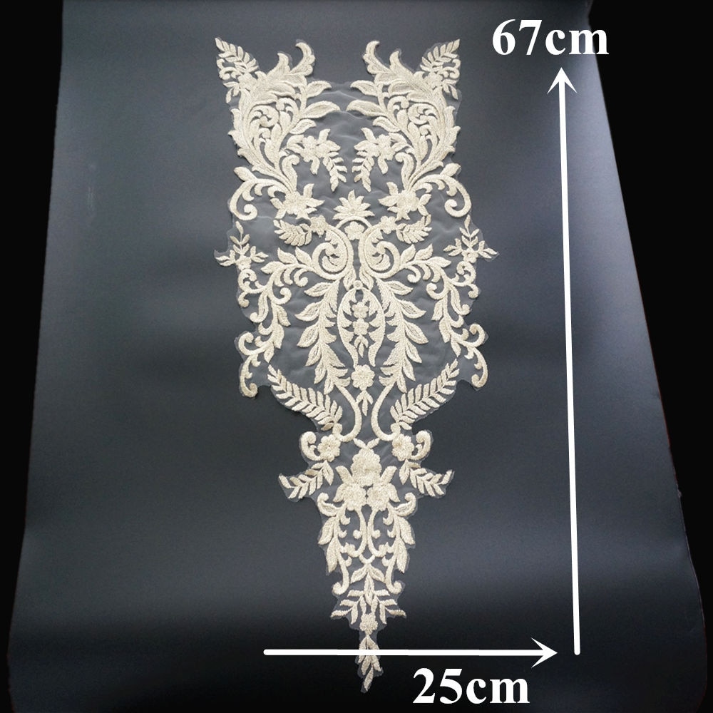 Licht Goud Borduren Kant Applique Bloem Stof Lace Trim Naaien Kraag Patch Wedding Gown Dress Bridal Diy Kleding Ambachten