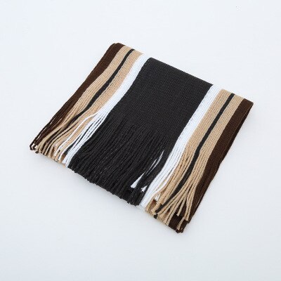 Hommes écharpe hiver rayé tricot Long châle enveloppement col foulards pour hommes décontracté gland Pashmina Tippet Simple étole: Striped Dark Gray