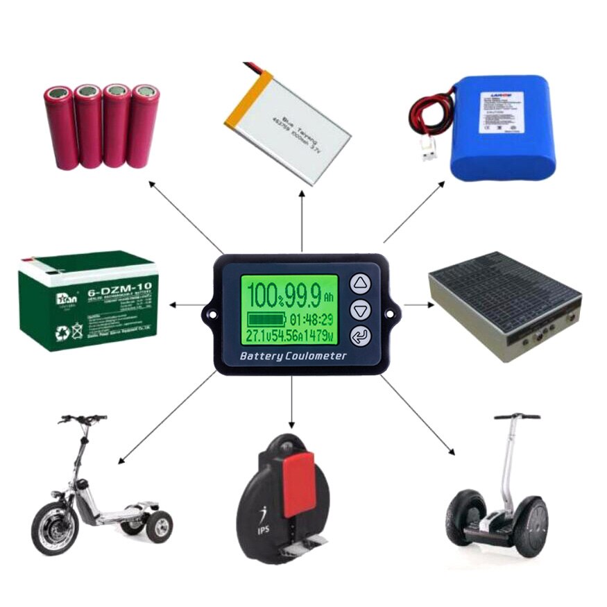 Battery Coulometer TK15 Coulomb Meter Battery Capacity Tester 80V 50A 100A 350A Lithium Battery Monitor LCD Power Level Display