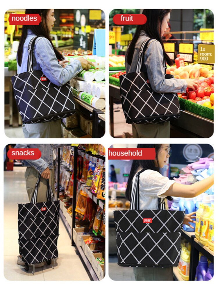 B-LIFE Large Rolling Shopper Tote Bag Folding Shopping Bags with Wheels Foldable Trolley Cart Reusable Grocery Waterproof