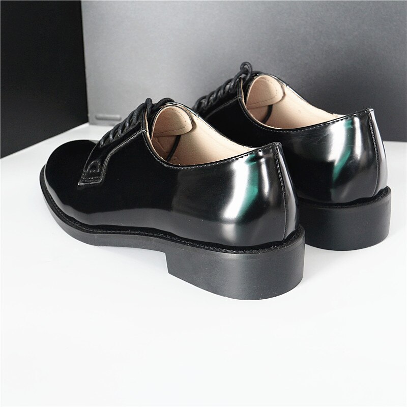 celebrity style brand oxford shoes women lace up low heel derby shoes woman all-match brogue shoes black leather shoes women