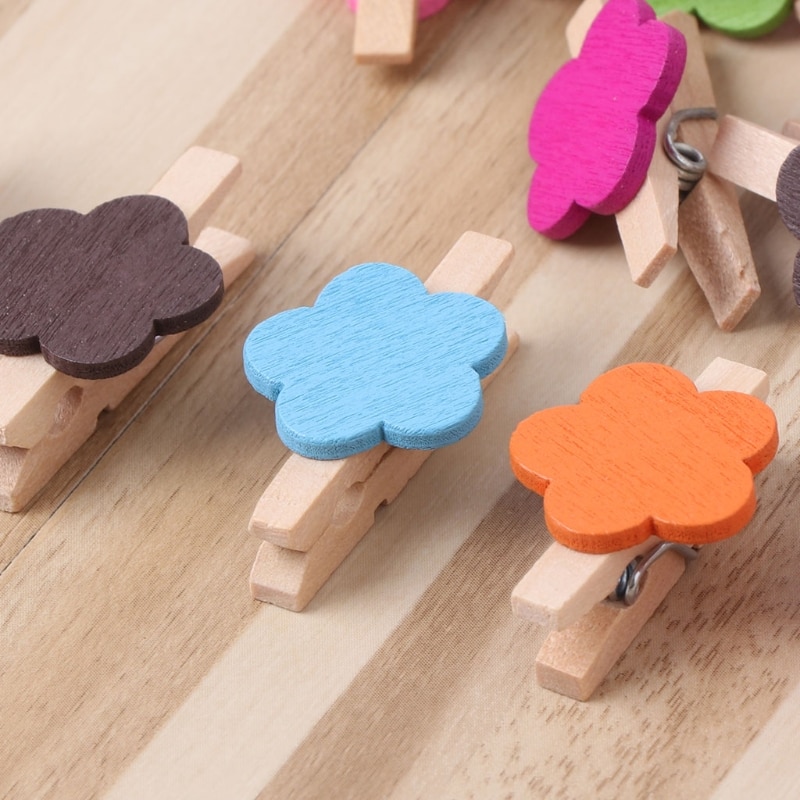 Mini pinzas de madera manualidades con flores de colores, tarjeta de fotos, pinza de ropa May30, 50 Uds.