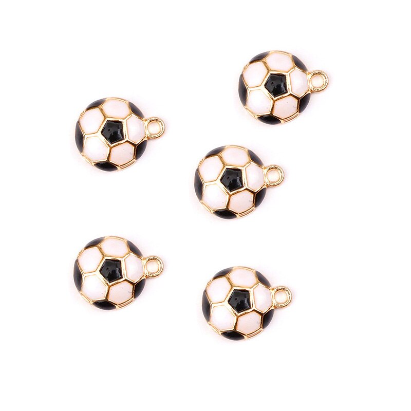 Dijes de esmalte de fútbol para fabricación de joyas, 5 piezas, cuentas colgantes de fútbol, pulseras DIY, collar, accesorios colgantes: Color amarillo dorado claro