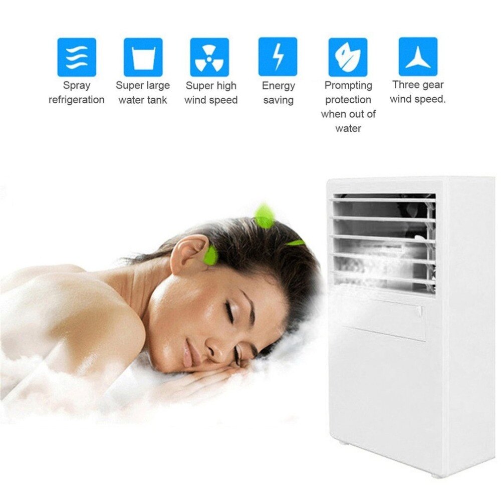 Mini bærbar klimaanlæg bord skrivebord lille hjemmekontor bladløs ventilator luftfugter stille personlig fugtgivende luftkøler