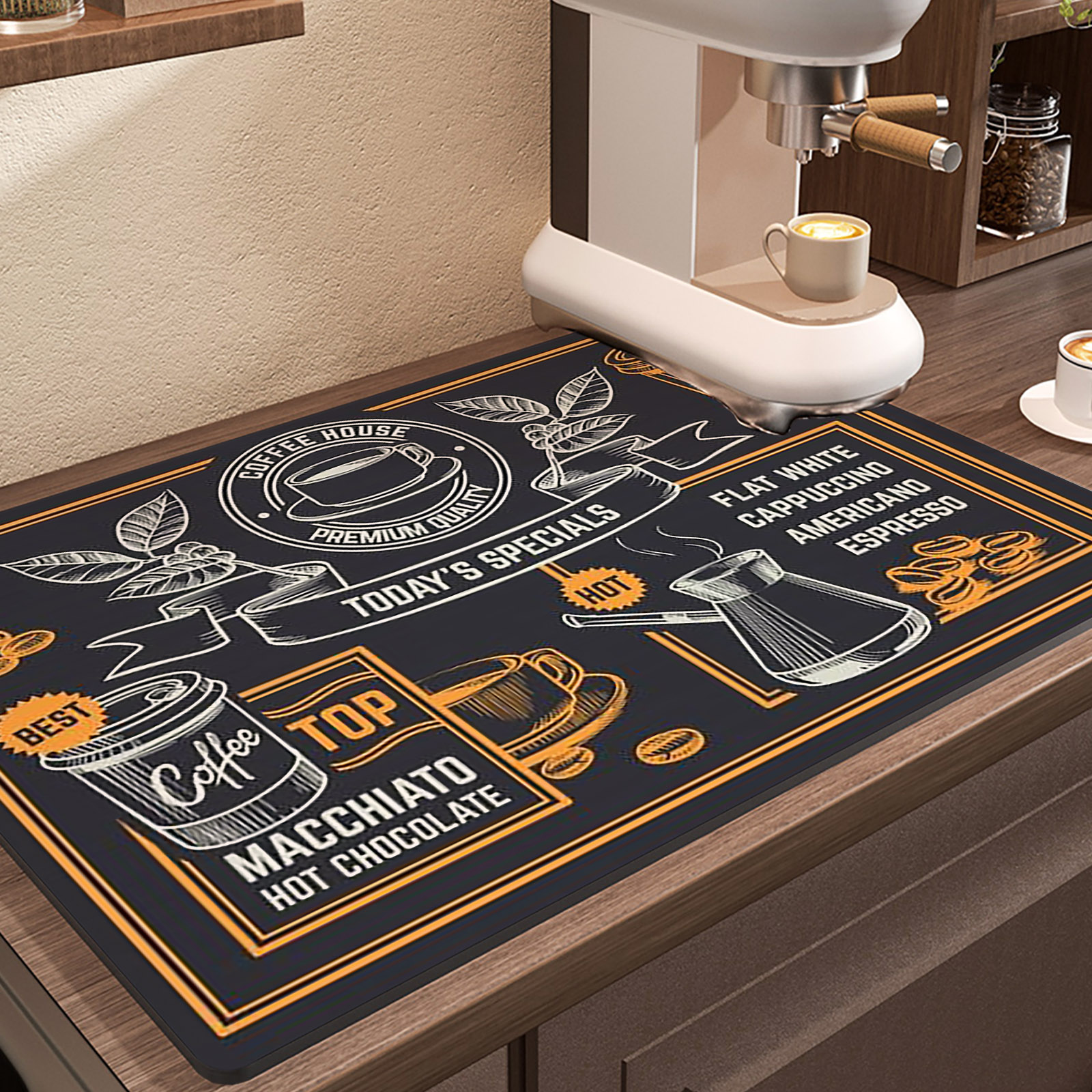 Retro Koffiezetapparaat Mat Keuken Afvoer Pad Antislip Schotel Droogmatten Sneldrogend Servies Kraan Placemat Servies Wasbaar