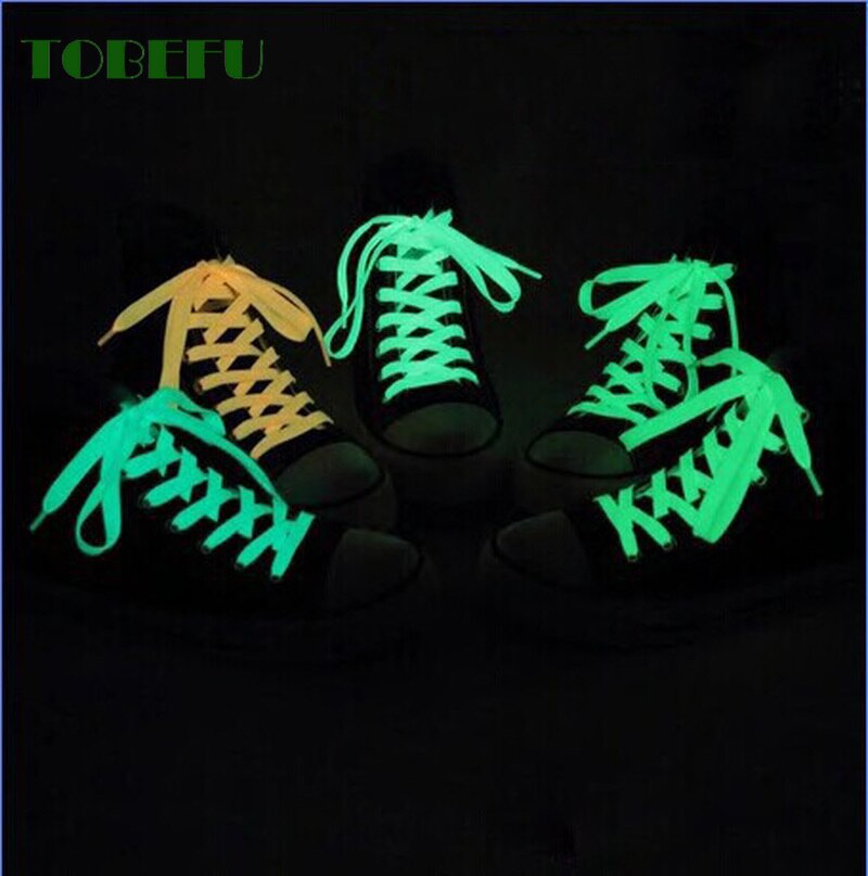 TOBEFU One Pair 120CM Luminous Shoelaces Glow In The Dark Night Color Fluorescent Flat Sneakers Canvas Shoe Laces