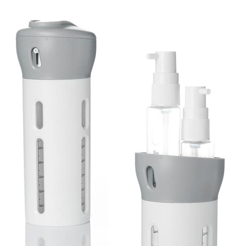 Populær draagbare 4 in 1 lotion dispenser fles draaien lotion shampoo douchegel sub-fles reise emulsie bottelen