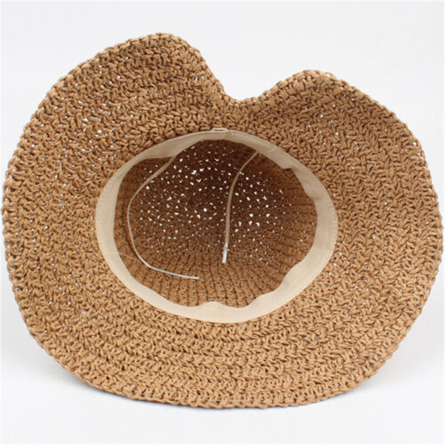 Stro Zomer Hoeden Vrouwen Dames Opvouwbare Strand Zonnehoed Rand Band Zonnehoed In de Zomer Voor