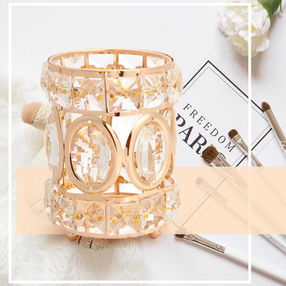 Metal Crystal Makeup Brushes Storage Tube Eyebrow Pencil Cosmetic Pens Holder Desktop Jewelry Box Organizer