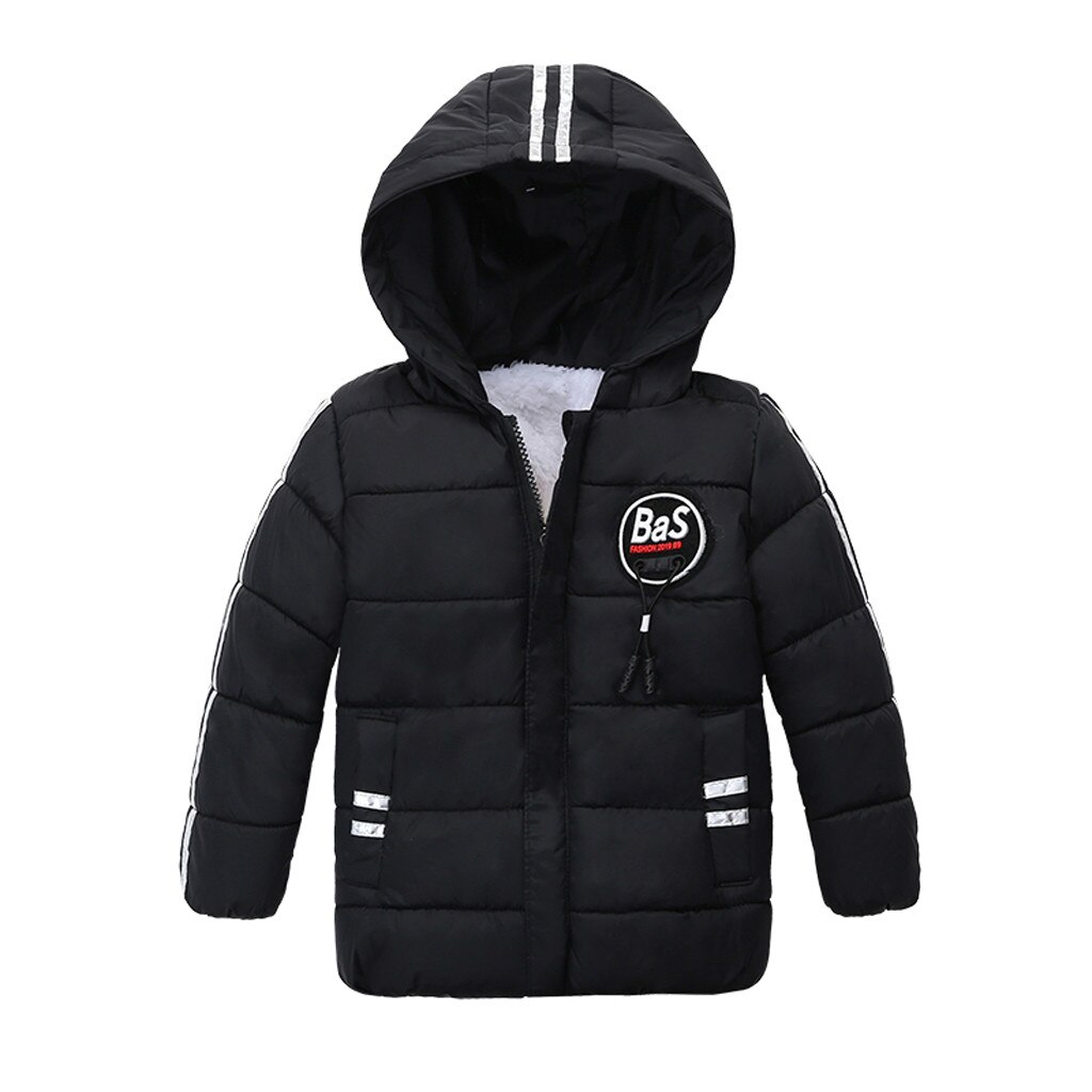 Winter Kinderen Jas Jongen Warme Brief Dikke Katoenen Jas Kinderen Baby Capuchon Kinderen Dikker Uitloper Kleding: Black / 2T