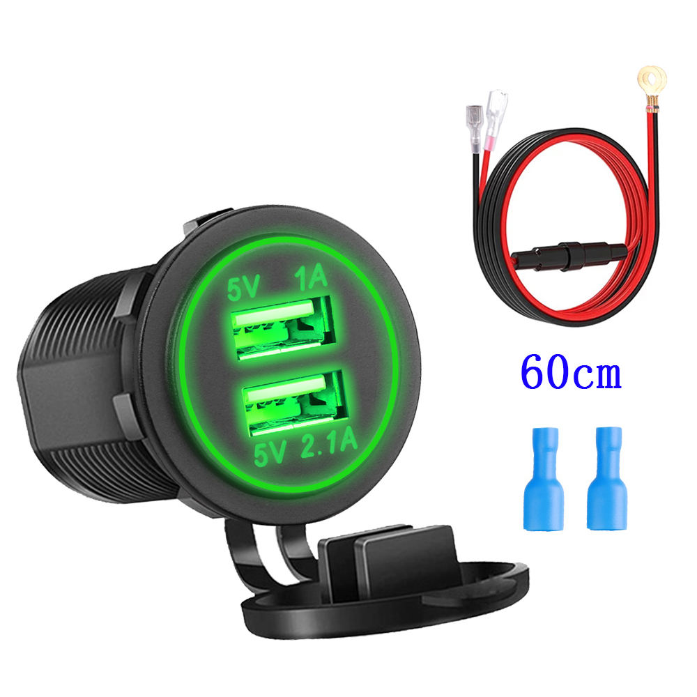 5V 3.1A 12V Dual USB Autolader met Paneel Waterdichte Power Adapter Stopcontact voor Voertuig Boot vrachtwagen Motorfiets: groen