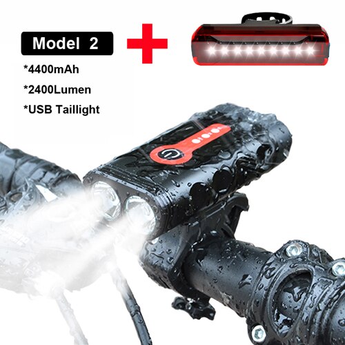 NEWBOLER Super Helle Fahrrad Licht XML-L2 Fahrrad Licht einstellen Mit USB Aufladbare Rücklicht 18650 Batterie Radfahren Vorderseite Licht Halterung: Modell 2 taillight