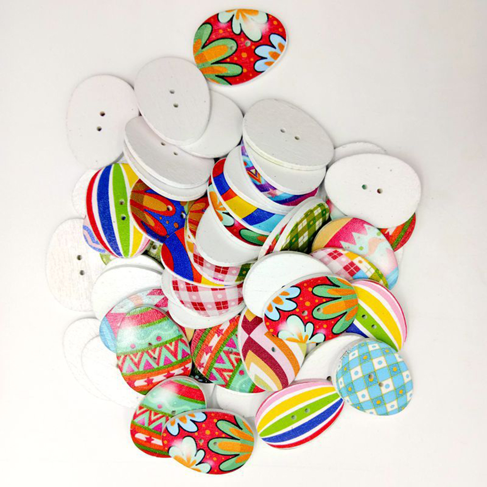 50 Stuks Houten Knoppen Paaseieren Gemengde 2 Gaten Knop Voor Naaien Scrapbooking Ambachten Diy