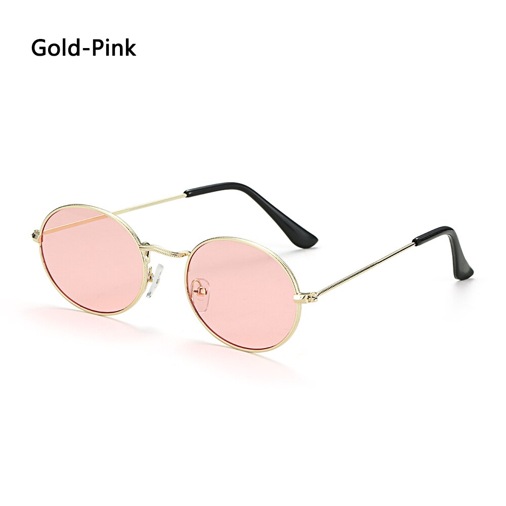 Vintage Small Metal Frame Oval Sunglasses Women Men's UV400 Shades Retro Sun Glasses Summer Beach Outdoor Hiking Eyewear: Gold-Pink