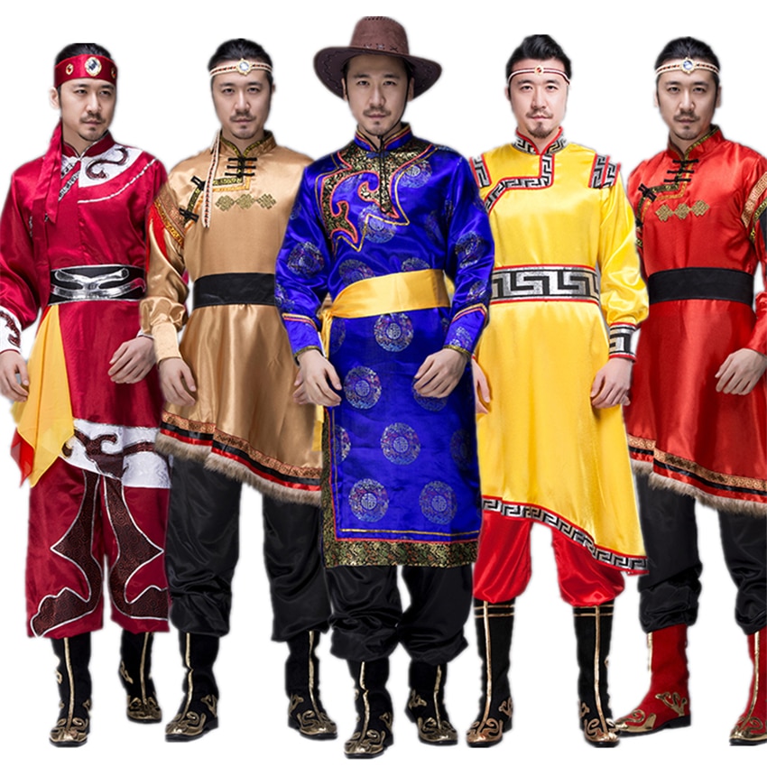 Traditional Mongolian Costumes for Men Grassland National Genghis Khan Riding Dance Stage Performance Asia Adult Waer