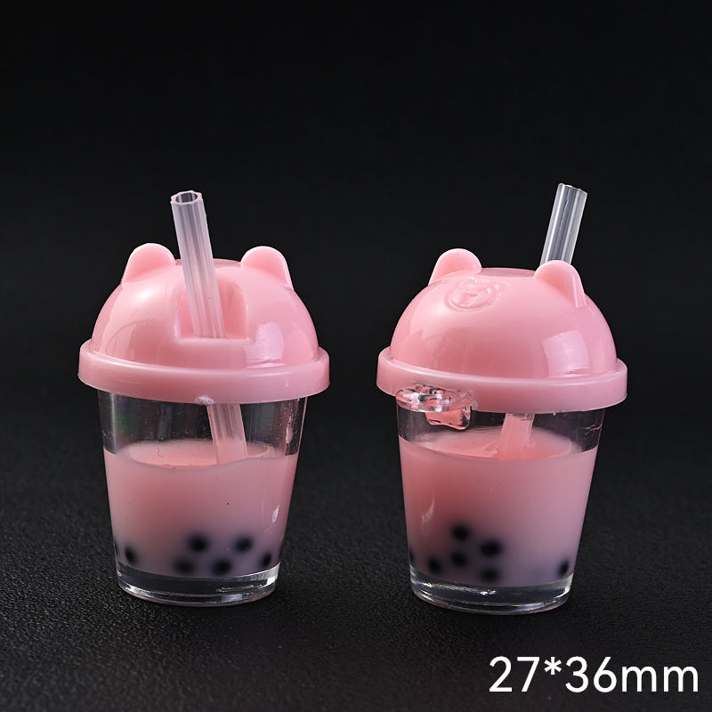 10Pcs Cute Colorful Milk Tea Milkshake Bottle Straw Acrylic Charms Drinks Beverage Pendant for Jewelry Making Necklace: SILVER PLATED