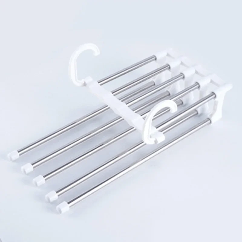Pants Hanger 5 In1 Save Space Collapsible Towel Tie Hook Multi-functional Clothes Trouser Rack Wardrobe Closet Organizer Storage: SKY BLUE