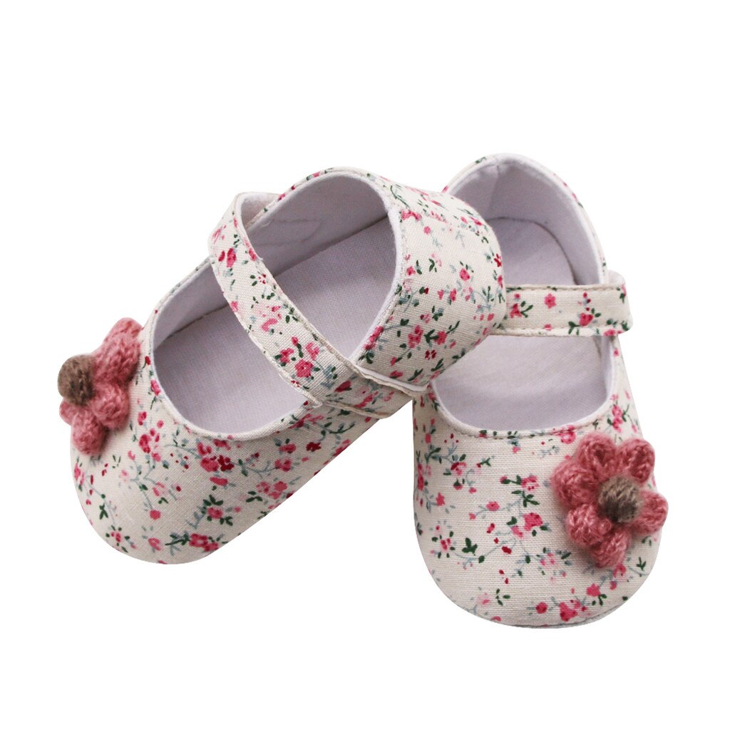 Nyfødte baby pige sko blomster udskrivning applikation prewalker blød sål enkelt sko første vandrere småbørn piger anti slip sko