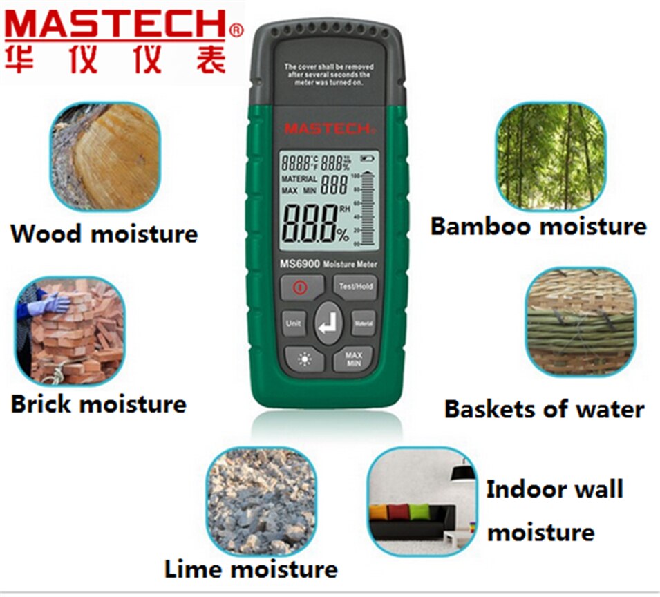Mastech MS6900 higrometre Mini Digital Moisture Meter Wood/ Lumber/Concrete Buildings Humidity Tester with LCD Display