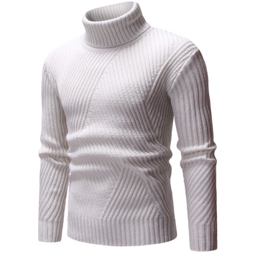 Genser herre høst vinter casual menn ensfarget turtleneck gensere smalsittende hel menn varme gensere: Kremhvit / M