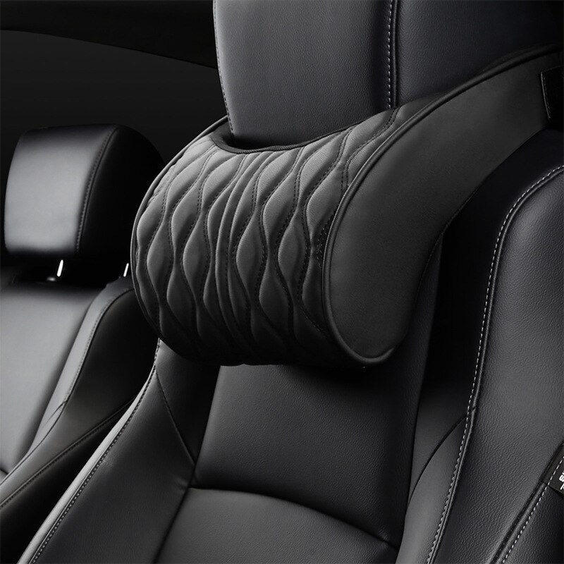 Memory Foam Auto Hoofdsteun Kussen Lederen Geborduurde Seat Ondersteunt Sets Rugkussen Aanpassing Auto Neksteun Lumbale Kussens