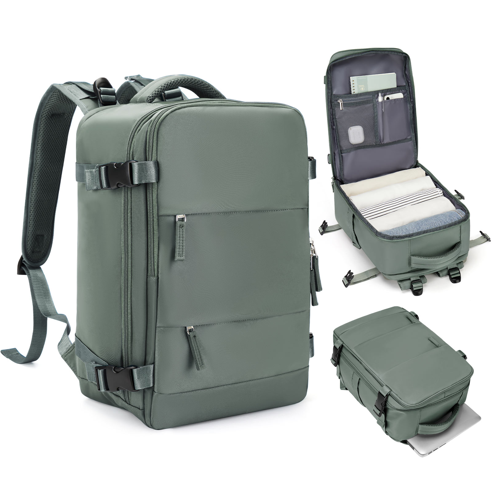 Borsa da cabina 40:*25:*20, zaino da viaggio ad alta capacità approvato dalla compagnia aerea, borsa per laptop da lavoro impermeabile appositamente progettata per uomo: Army Green