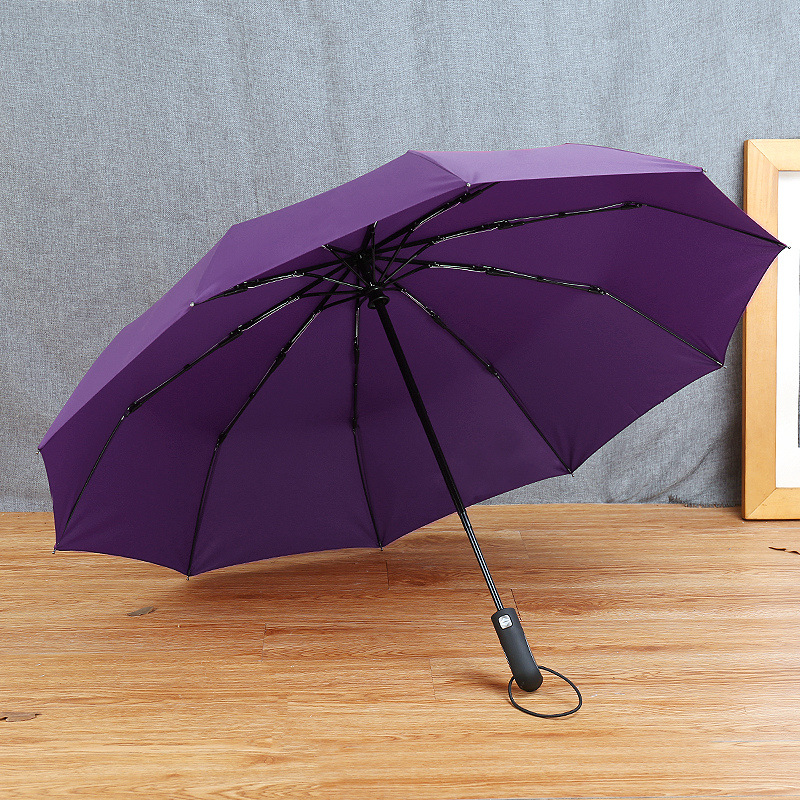 Paraguas automático resistente al viento y la lluvia, paraguas plegable de lujo para mujer, paraguas grande a prueba de viento, Marco para hombres a prueba de viento 1-2people: Púrpura