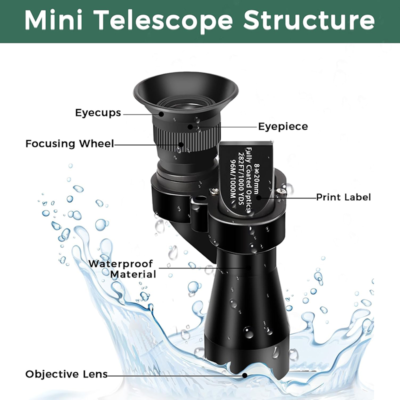 Compacte monoculaire telescoop 8X20 voor volwassenen Draagbare draagbare mini-monoculaire met smartphone-adapter voor vogels kijken vissen
