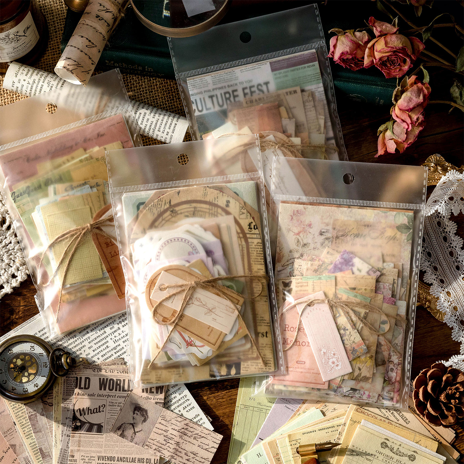 JIANQI 100 unids/pack decoración álbum de recortes materiales Vintage Kit combinado de papel DIY diario basura Collage álbum de fotos papel de fondo Retro