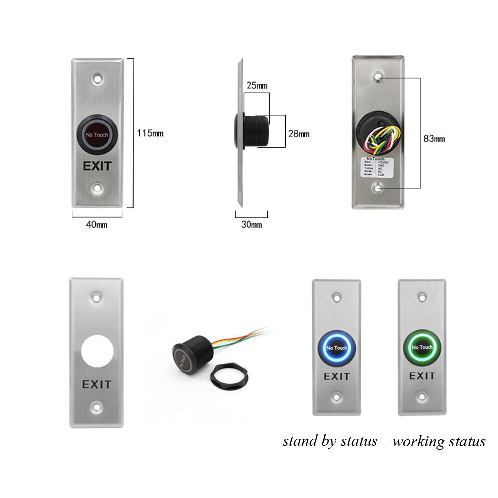 Stainless Steel Infrared No Touch Contactless Door Release Exit Button Door Sensor Switch LED Indication