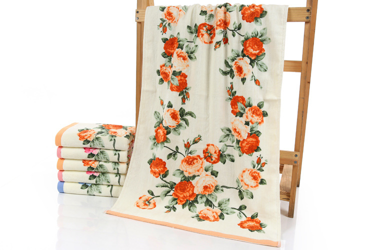 75*140cm blomstermønster bomuldsbadehåndklæder til voksne, strandterry badehåndklæder badeværelse, blomsterhåndklæde, serviette de bain: Himmelblå