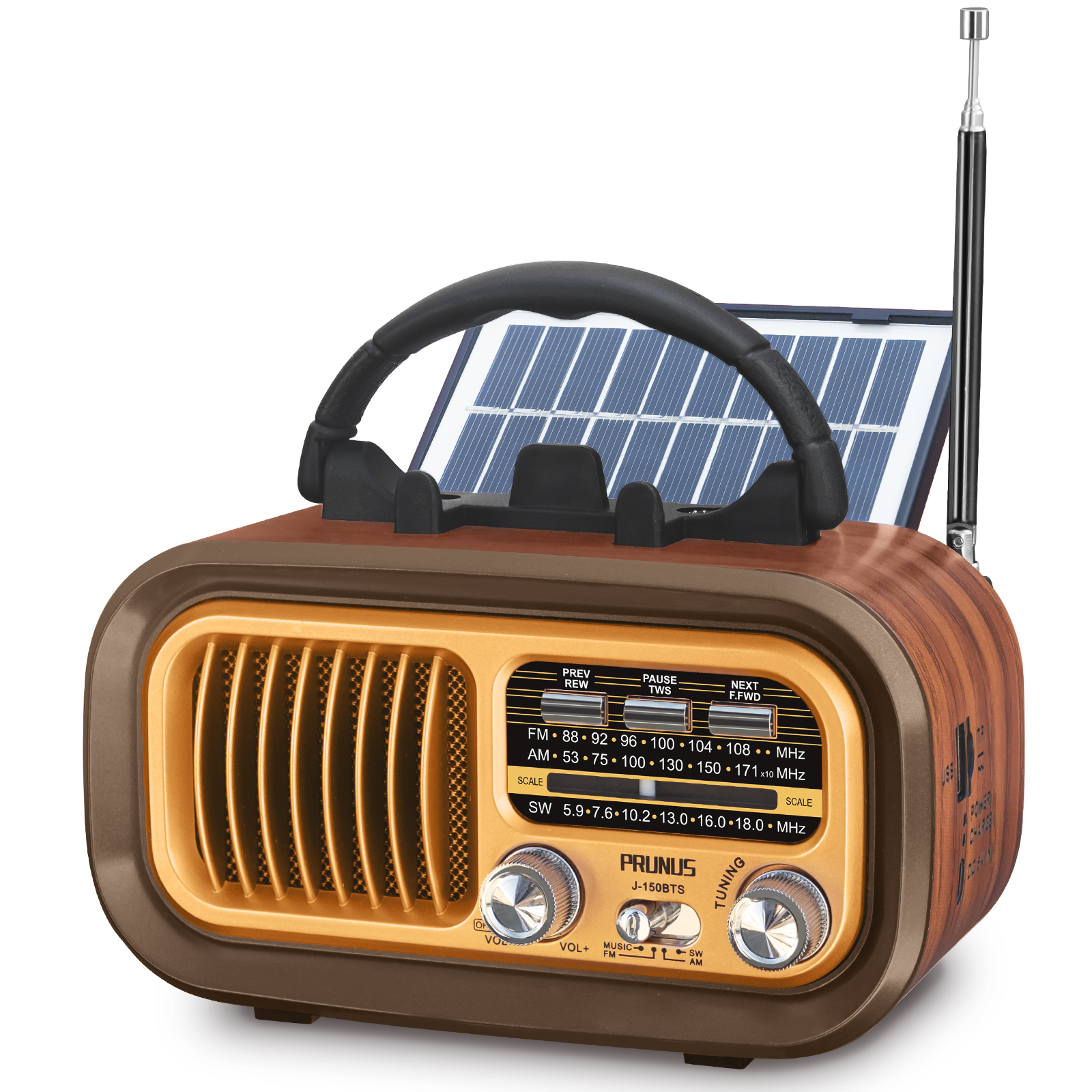 Multifunktions-Bluetooth-Lautsprecher Retro-Radio FM AM SW Tragbare Radios Solarmodule Wiederaufladbares Kurzwellenradio Subwoofer Audio: Default Title