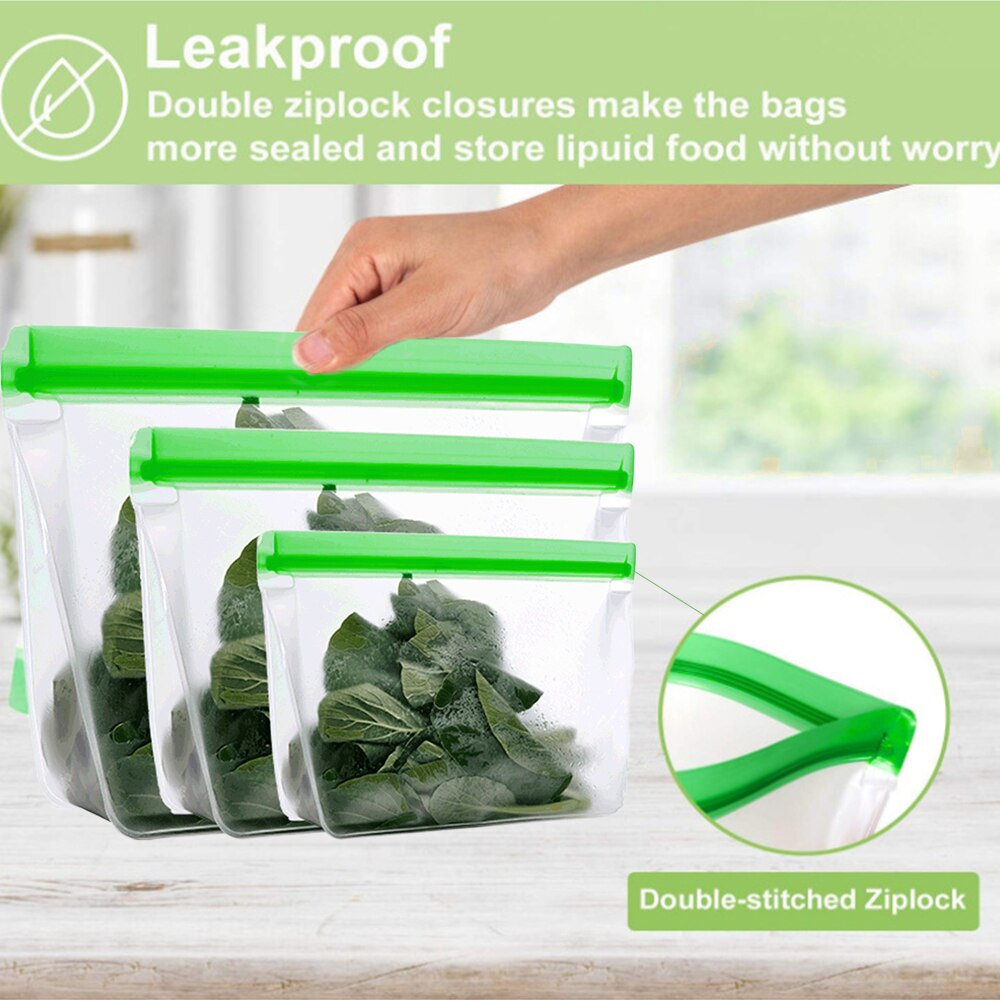 Reusable Food Bag Zero Waste PEVA Sealing Bags Snack Vegetable Fruits Sandwich Bag Friedge Kitchen Fresh Food Storage Container