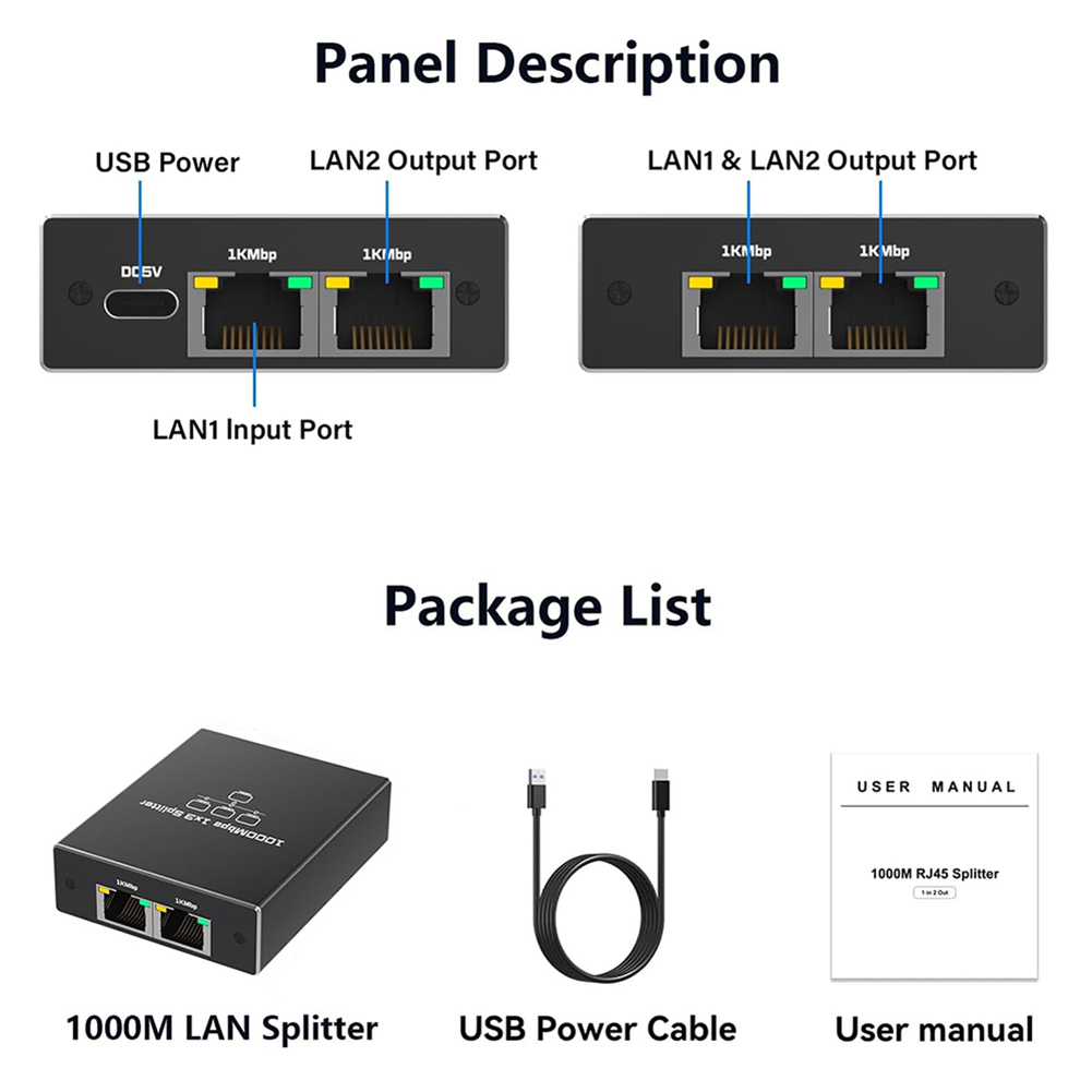RJ45 Splitter 1 to 2 / 3 / 4 Gigabit Ethernet Adapter USB Power Cable 1000Mbps Internet Network Cable Extender Rj45 LAN Switch