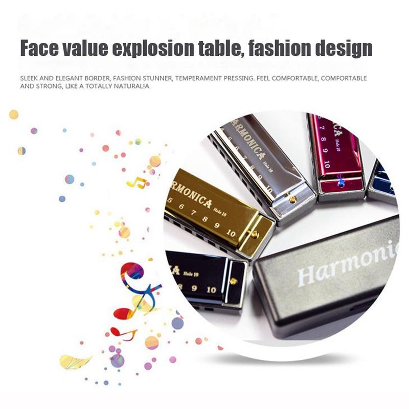 Armónica de Metal con 10 orificios, instrumento de viento de madera para principiantes, Instrumentos musicales de 5 colores, compatible con