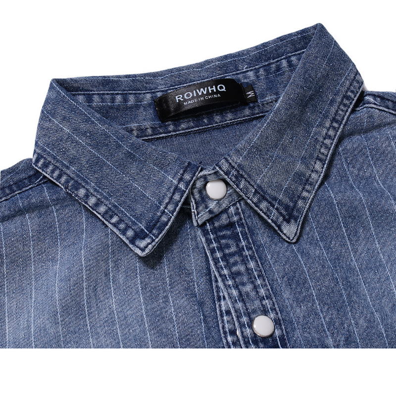 Camisa de mezclilla a rayas vestido de algodón de manga larga Jeans camisas de hombre blusa de hombre gris azul nueva llegada