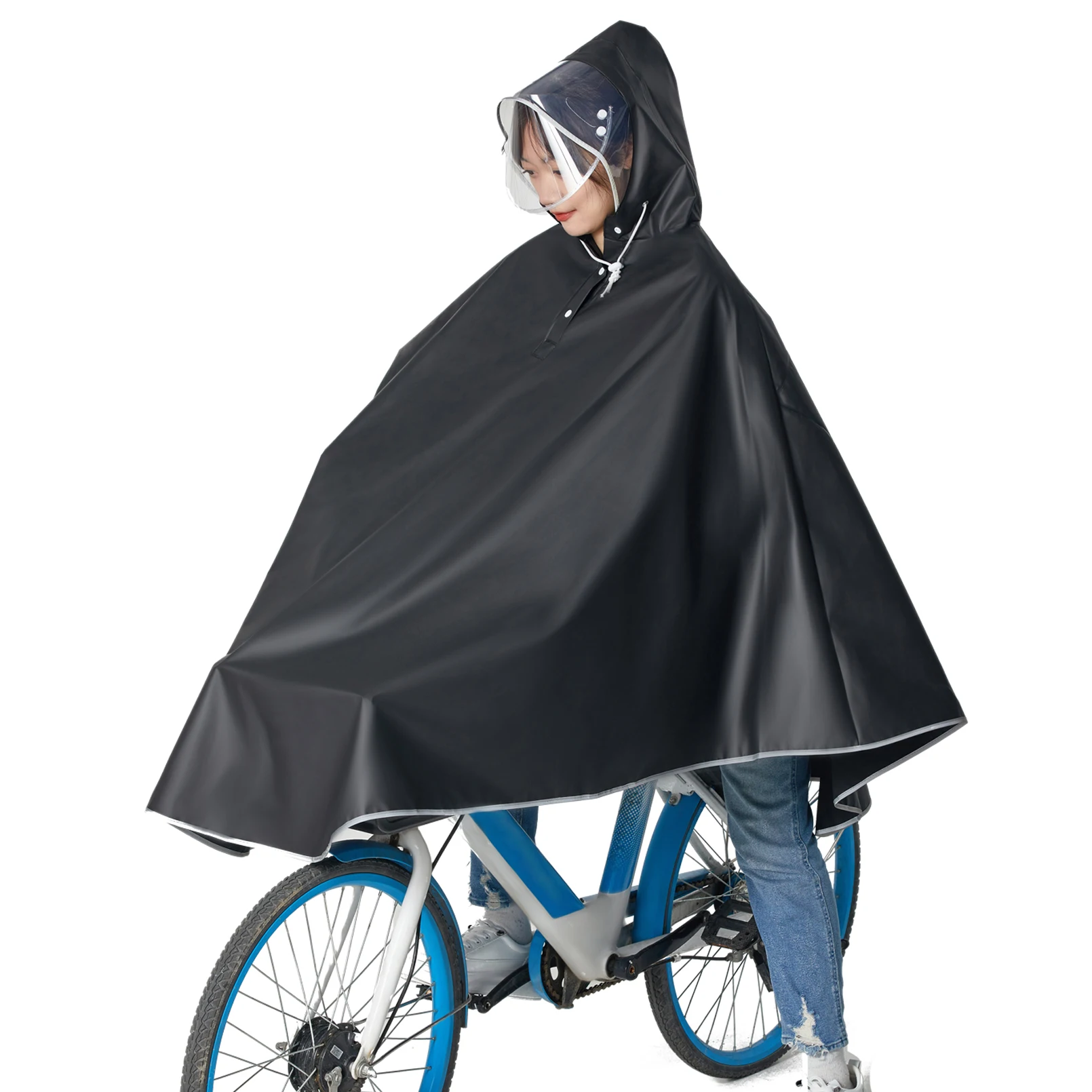 Unisex Waterproof Bike Rain Poncho - Lightweight Reusable Hooded Cape with Reflective Stripes for Motorcycle Cycling