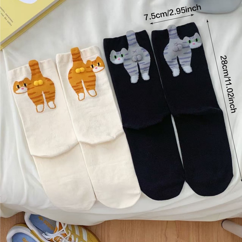 Ins Cat Egg Katoenen Sokken Paar Sokken Kat Ballen Kawaii Hand Breien Sokken Cartoon Gember Kat Tabby Creatief Cadeau