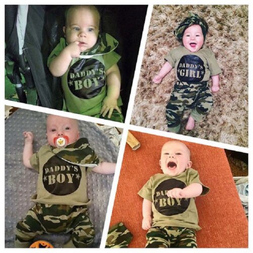 Nyfødt lille barn baby dreng pige camouflage t-shirt toppe bukser tøj sæt tøj 0-24 m