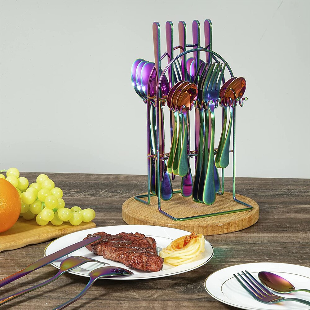 24Piece Gold Silverware Set Service for 6 Premium Stainless Steel Flatware Set With Box Include Knife Fork Spoon Knife