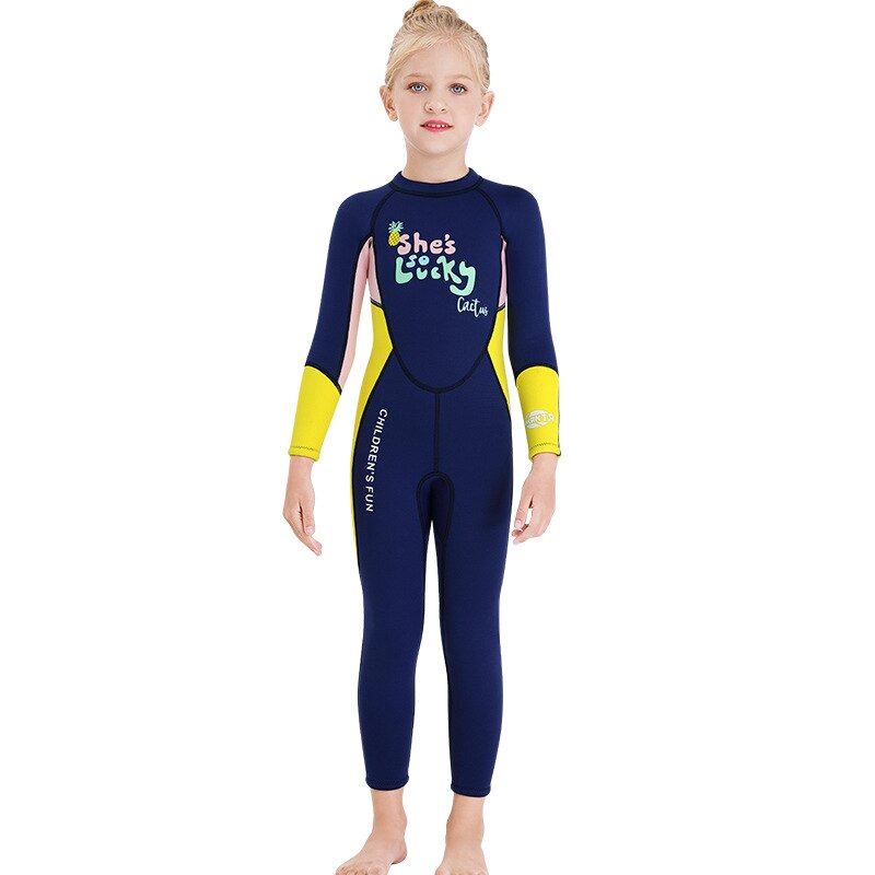 Ragazze Costumi Da Bagno Per Bambini Muta Vestito di Nuoto 2.5 millimetri Vestito di Immersione Subacquea A Prova di UV Ragazze Ispessite Lungo Manicotto di Un Pezzo del Costume Da Bagno di Surf: yellow / L