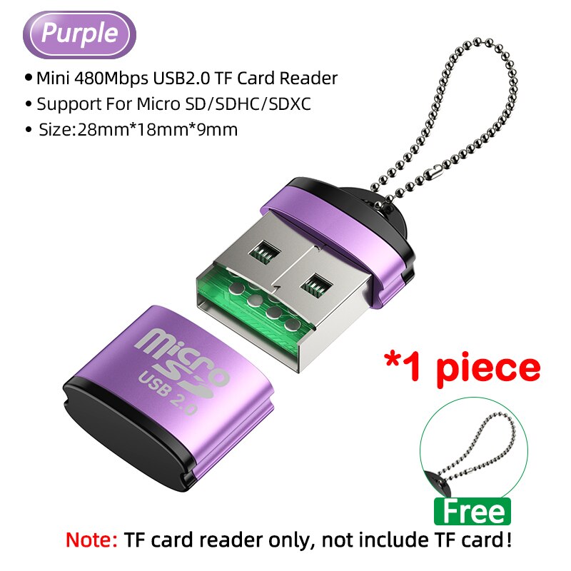 2Pcs Mini Usb Tf Sd Micro Reader Geheugenkaart Otg Type C Adapter Voor Auto Camera Laptop Notebook T flash Usbc Converter Sleutelhanger: purple 1pcs