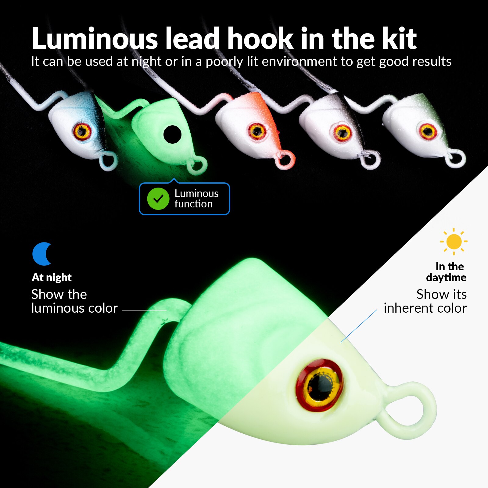 Anzuelo de pesca con cabeza plomada, 3,5g, 5g, 7g, 10g, 14g, accesorios de aparejos de pesca con señuelo suave, 5 unids/lote