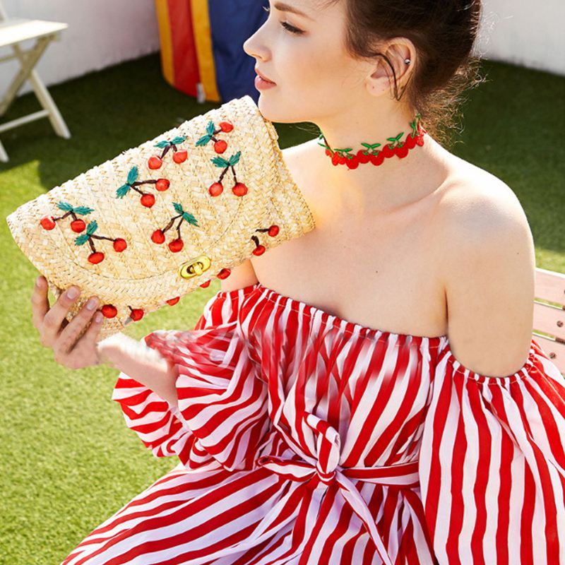 Weben Stickerei Kirsche Kette Frauen Bote Taschen Böhmischen Stil Mini frauen Bote Taschen-