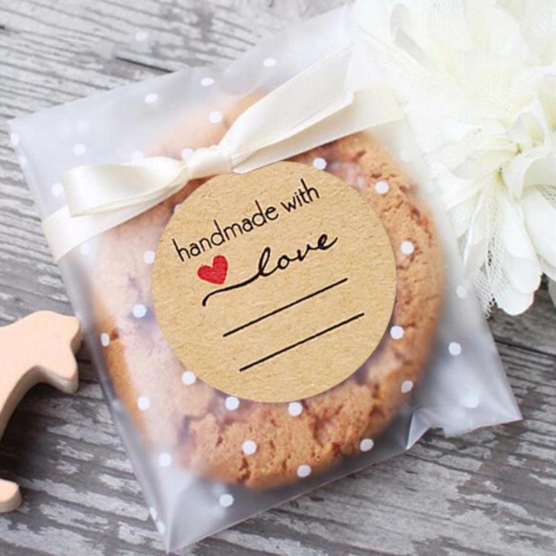 500 Labels/Roll Round Natural Kraft Stickers Seal Labels Handmade Cake Packaging Sealing Label Baking DIY Box Stickers